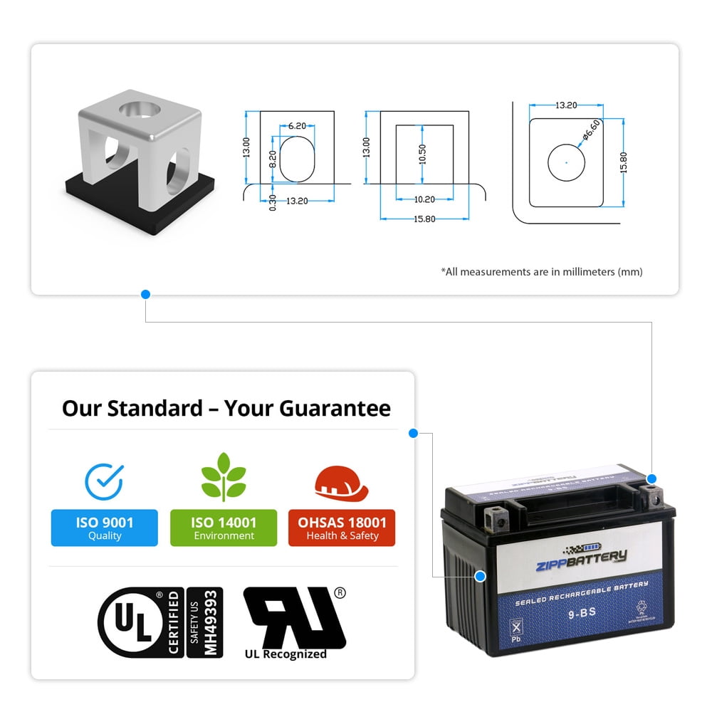 Zipp Battery Ytx9-bs (9-bs 12 Volts,8 Ah, 120 Cca) High Performance Power Sports Battery