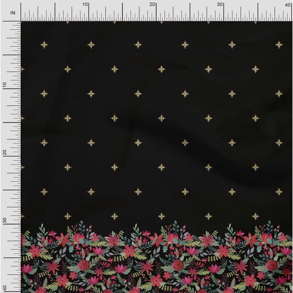 Soimoi Cotton Voile Fabric Artistic Leaves & Flower Panel Print Sewing Fabric Yard 42 Inch Wide