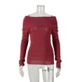 thumbnail image 4 of RXIRUCGD Chandail Tricoté à Manches Longues et Épaules Dénudées pour Femmes, Col Rond, Automne/hiver 2024, Rouge, Taille : m, 4 of 5