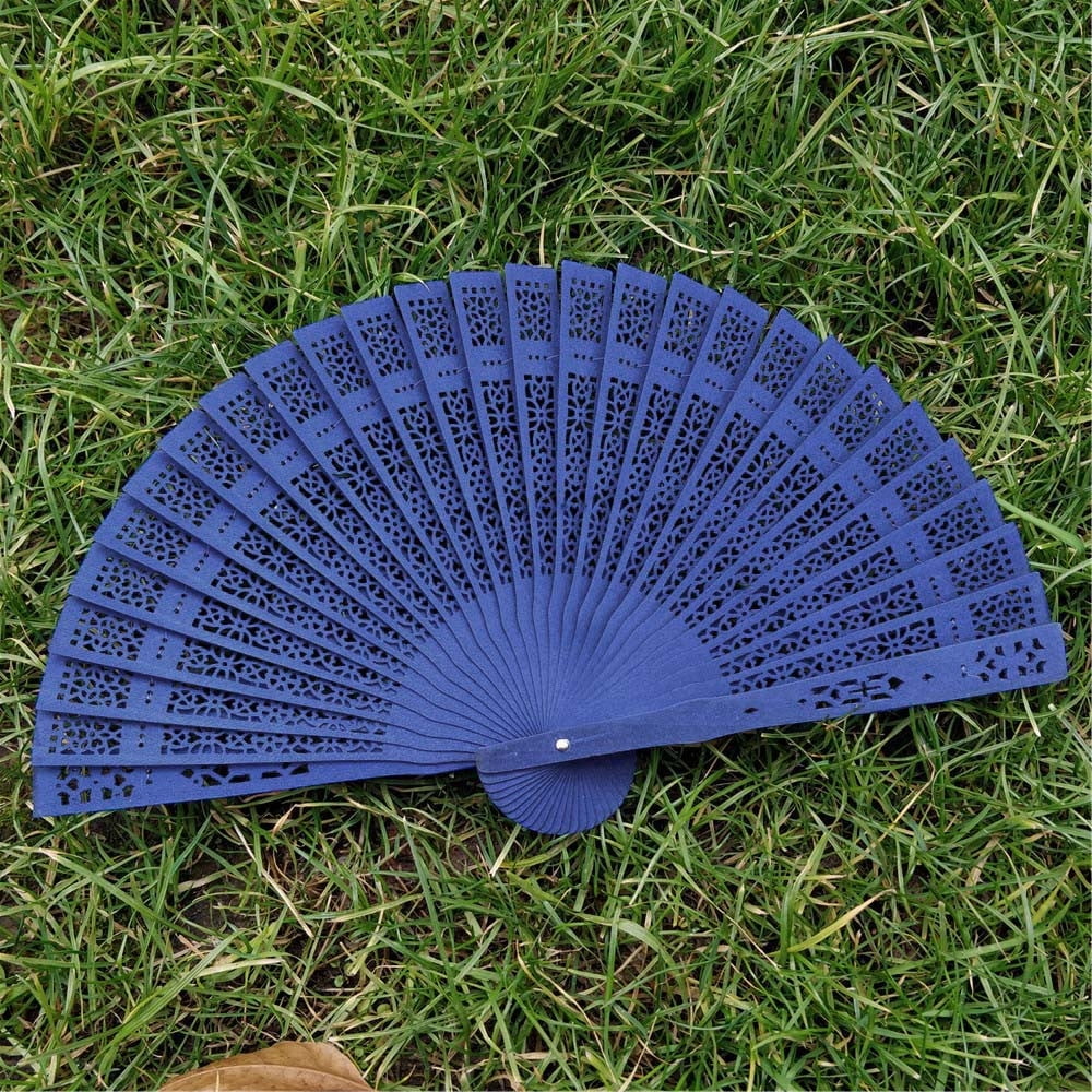 Wedding Hand Fragrant Party Carved Bamboo Folding Fan Chinese Style Wood MY 