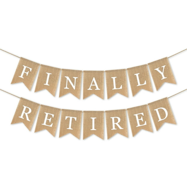 HINTRMENT 2Pcs Decorative Linen Retirement Banner with Party Flags for Photo Backdrop and Cake Table