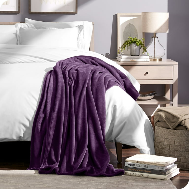 Bare Home Microplush Fleece Blanket 300 GSM Fuzzy Microfleece Soft Plush Throw Travel Plum