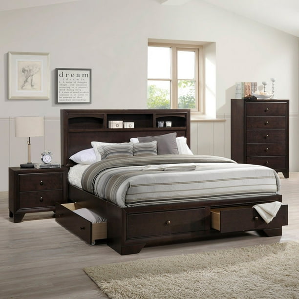 ACME Madison II Queen Bed with Storage in Espresso, Multiple Sizes