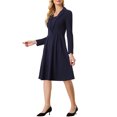 thumbnail image 4 of INSPIRE CHIC Women’s Elegant Office Dresses Square Neck Long Sleeve Pleated A-line Dress XL Dark Blue, 4 of 6