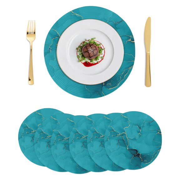 Round Placemats Turquoise Marble 15 inch Set of 6 Table Mats for Dining Table Abstract Art Lines Heat Resistant Non-Slip Kitchen & Home Decorative Place Mat Set
