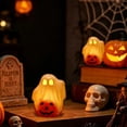 thumbnail image 6 of Hyknon Halloween LED Decor Light, Ghost Pumpkin Hanging Lamp, Skull Embossed Electronic Candle Light, Spooky Figurine Ambient Lamp, Battery Operated Table Hanging Ornament for Halloween Party ( A ), 6 of 7