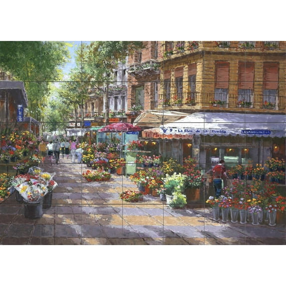 Tile Mural Kitchen Backsplash - Flower Market Barcelona