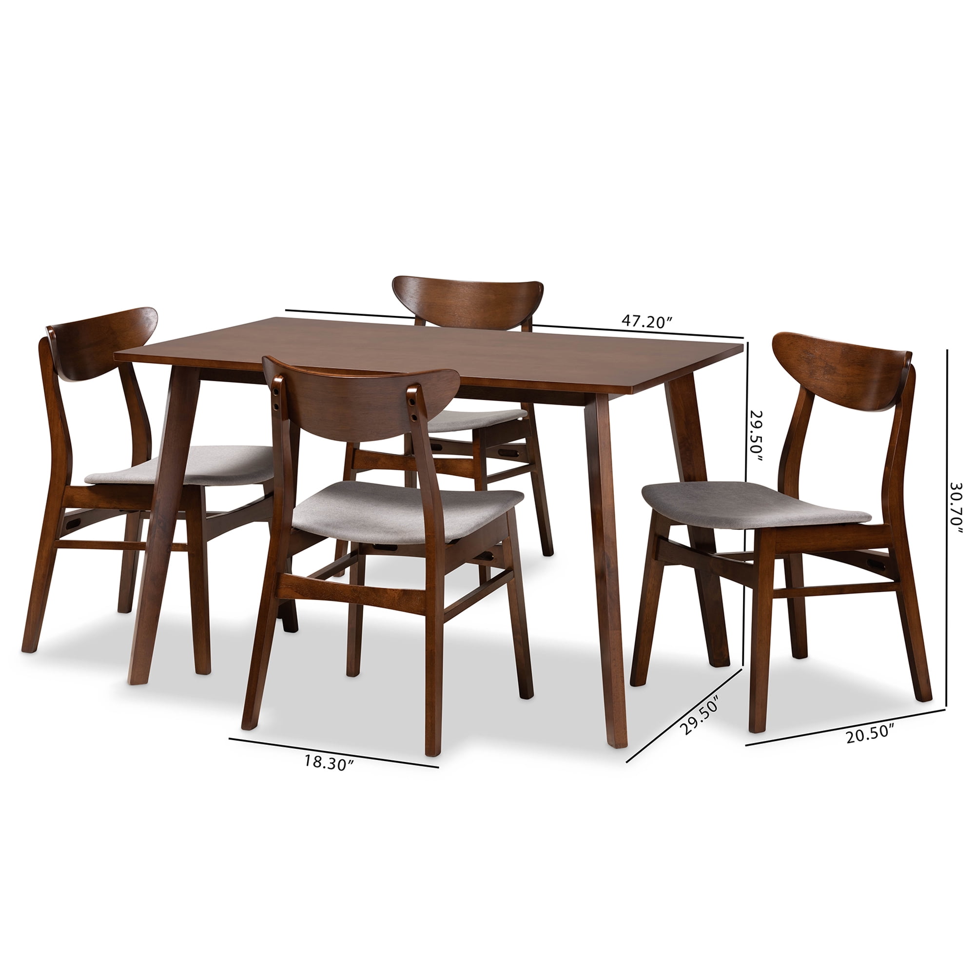 Baxton Studio Orion Mid-Century Dining Set, 5-Piece, Walnut Brown