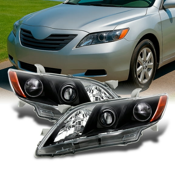 AKKON - Fits 2007-2009 Toyota Camry Sedan [Halogen Type] Projector Headlights Black Headlamps Pair Left Driver Right Passenger