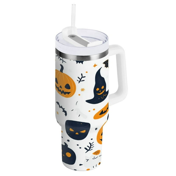 Stainless Steel Tumbler with Straw and Handle, Double Wall Insulated Tumblers, A Variety Of Cute Halloween Elements