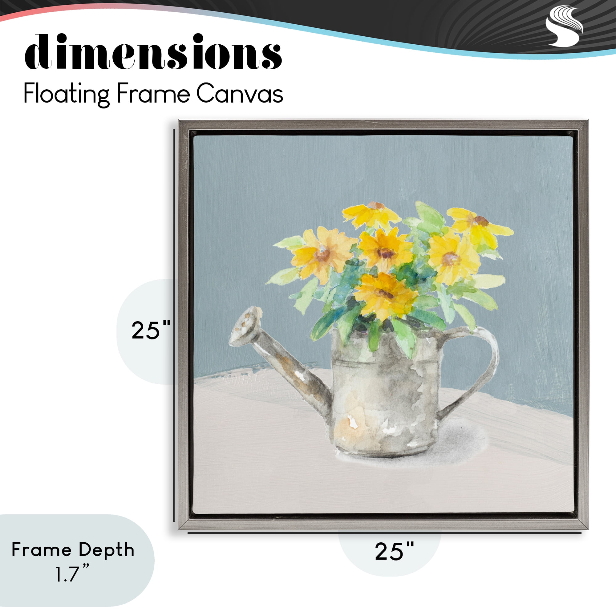 Stupell Industries Daisies in Watering Can Gray Framed Floater Canvas Wall Art, design by Lanie Loreth