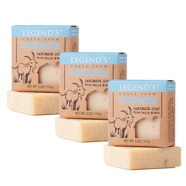 Jabón de leche de cabra Legend's Creek Farm – Barra de jabón hidratante limpiador para manos y cuerpo – Jabón natural suave nutritivo de espuma cremosa de 5 onzas para pieles sensibles (paquete de 3 d