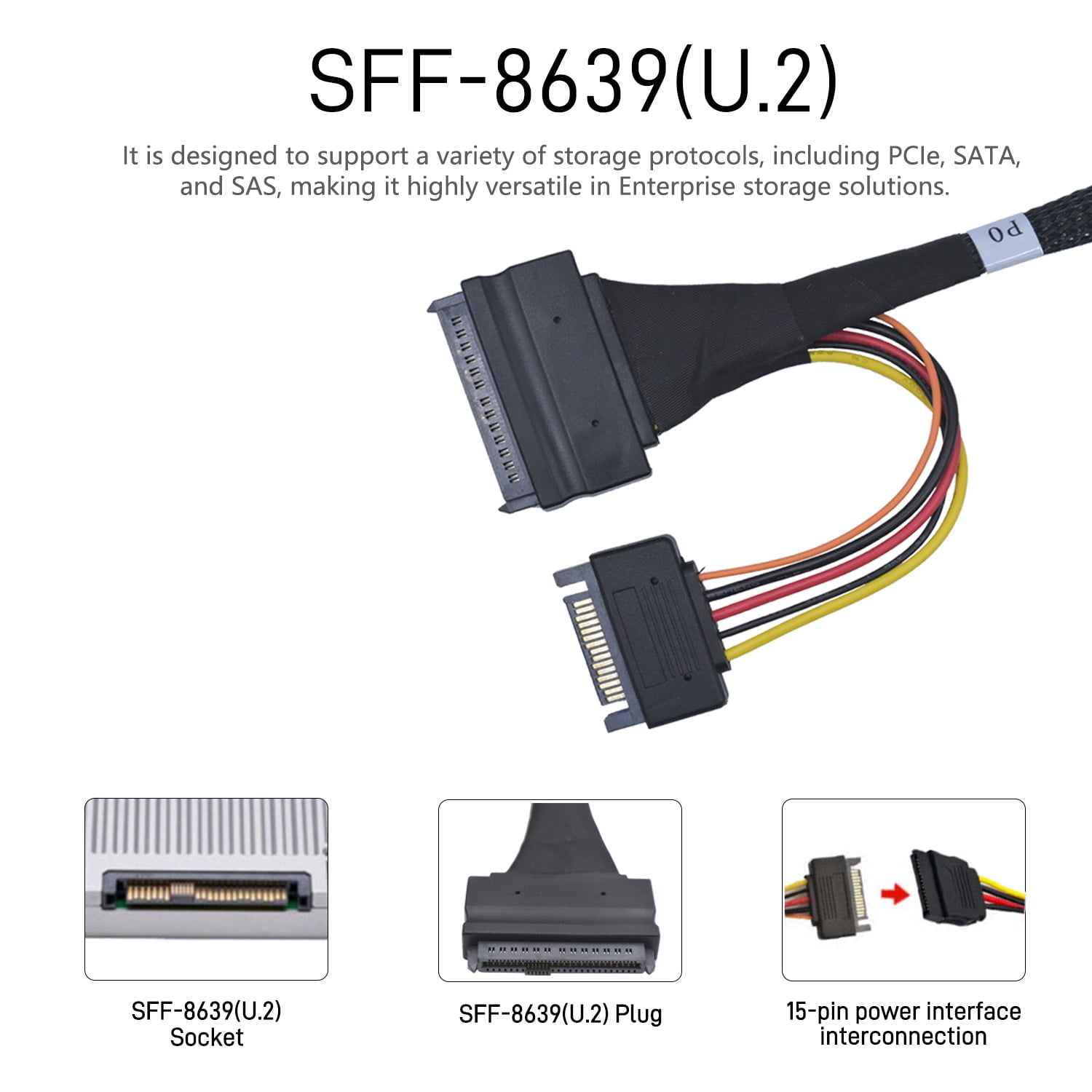 LetLinkSo PCIe 4.0 MCIO x8 to 2 x SFF-8639 Cable for U.2 NVMe SSD with 15Pin Power, 1.6ft(50 cm)