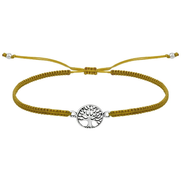 AeraVida Immortal Boho Tree of Life Sterling Silver on Brown Adjustable Rope Bracelet for Female Adult
