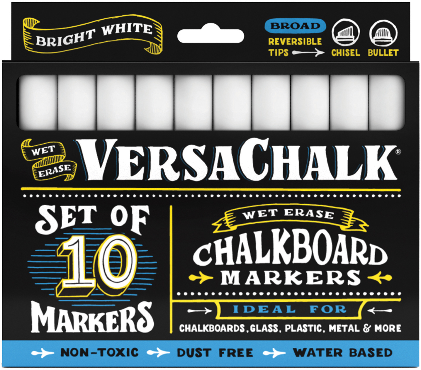 VersaChalk Liquid Chalk Markers Bright White, 6mm Bold Tip, 10 Pack