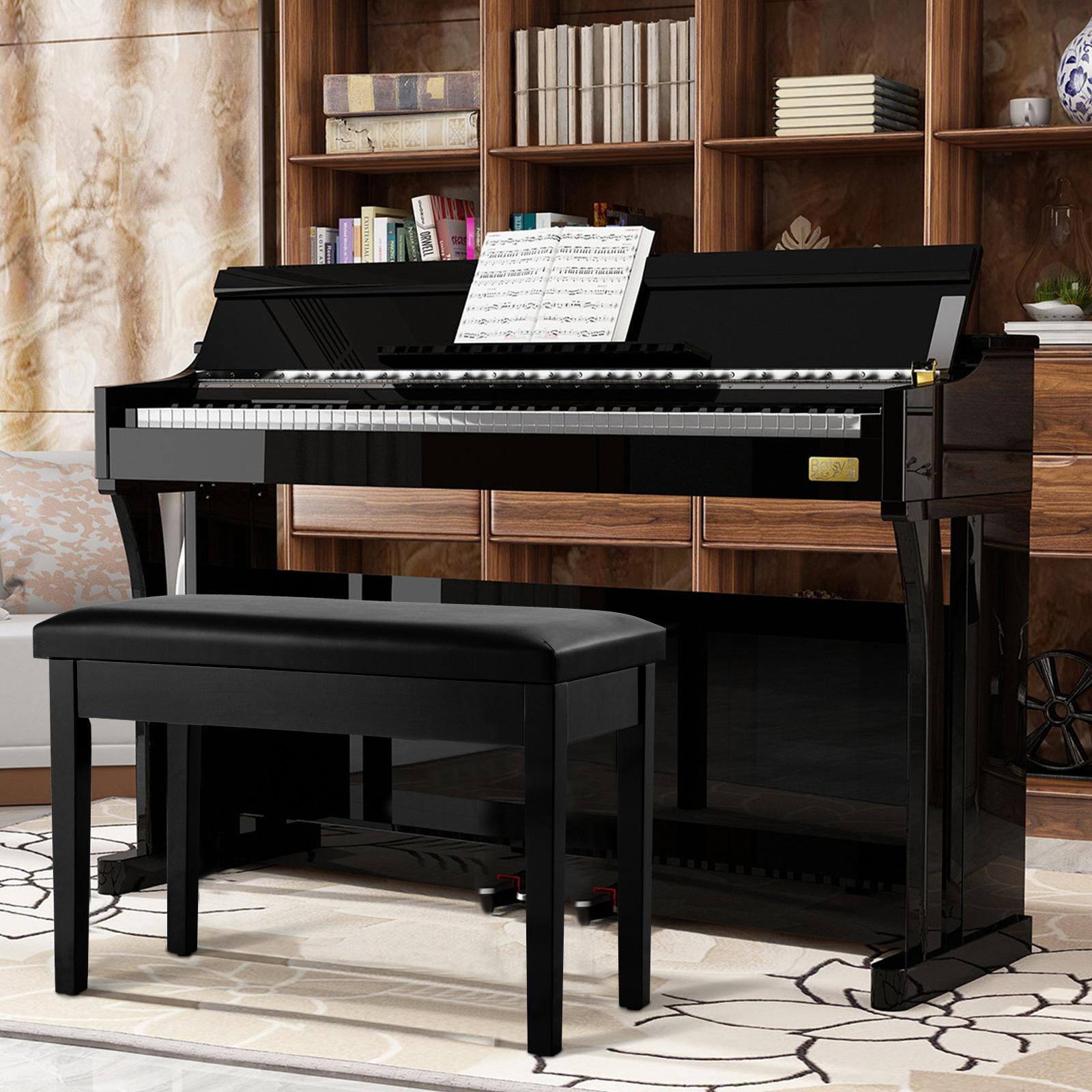 Giantex Piano Bench w/Seat Storage Cabinets, PU Leather Piano Bench, Wooden Piano Stool w/Locking Hinge, Perfect for Pianist, Beginner, Home & Comercial Use, Black