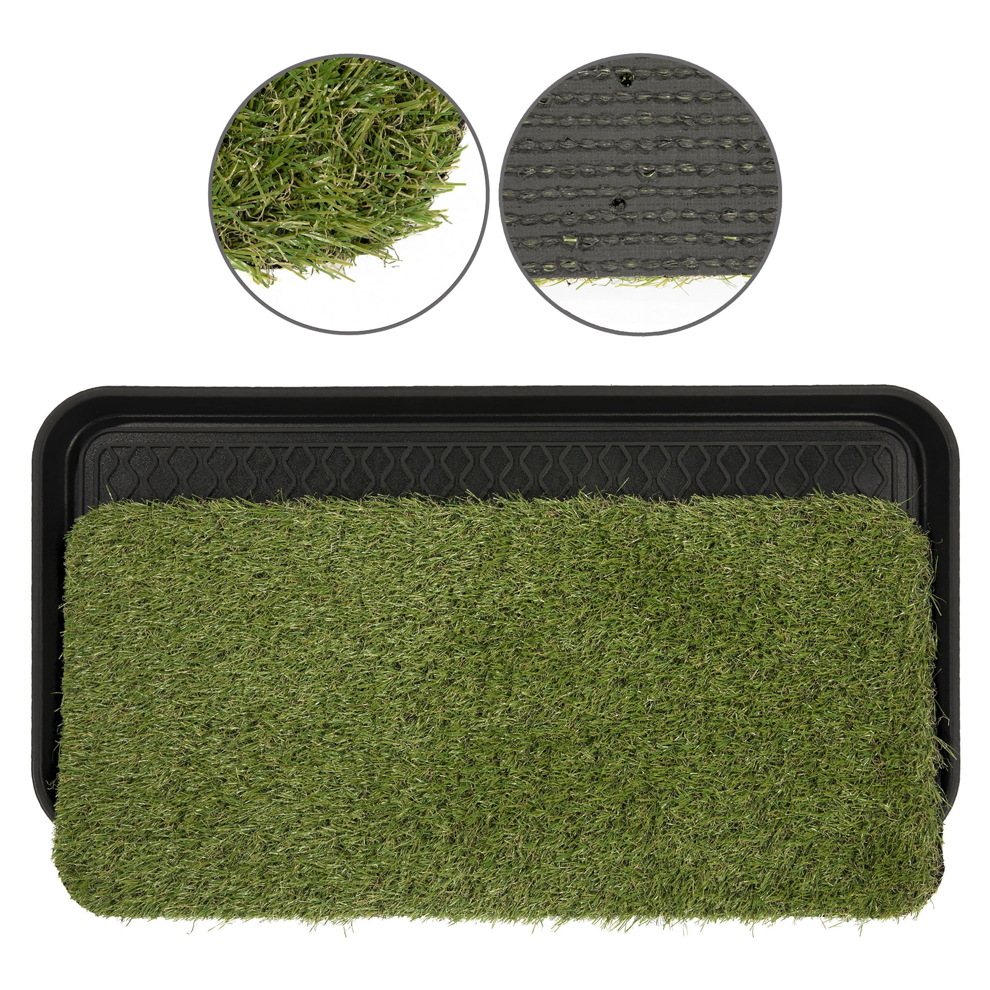 Ottomanson Pet Care Non-Slip Easy Clean Indoor/Outdoor Tray with Reusable Grass Pad, 15" x 30", Green