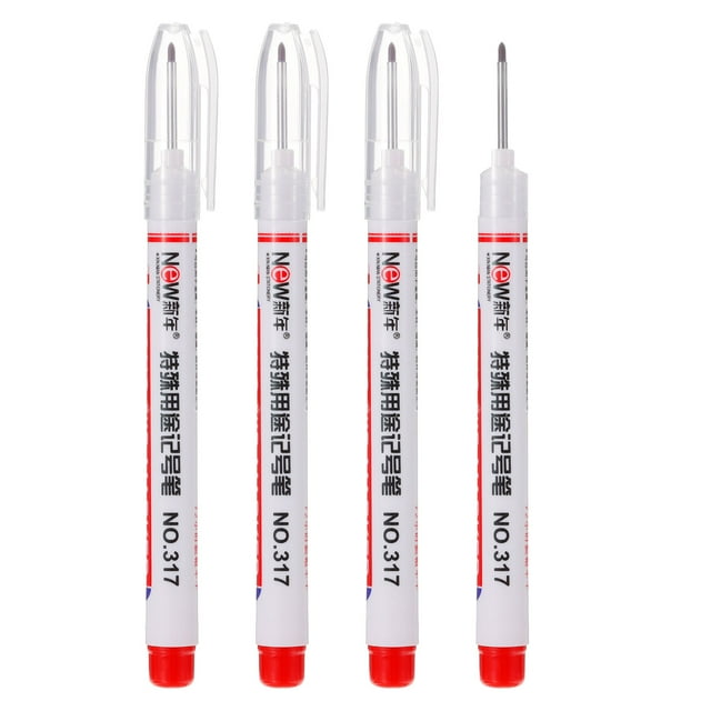 Unique Bargains Marqueurs pour Trous Profonds Encre Rouge Perçage Profond Long Nez Stylo de Charpentier 4 Pack