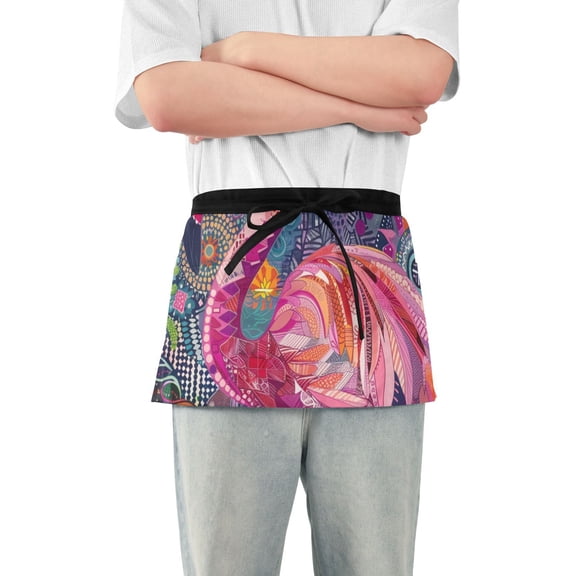 Pink Flamingo Waist Apron Adjustable Server Half Apron Kitchen Cooking with 3 Pockets for Men Women