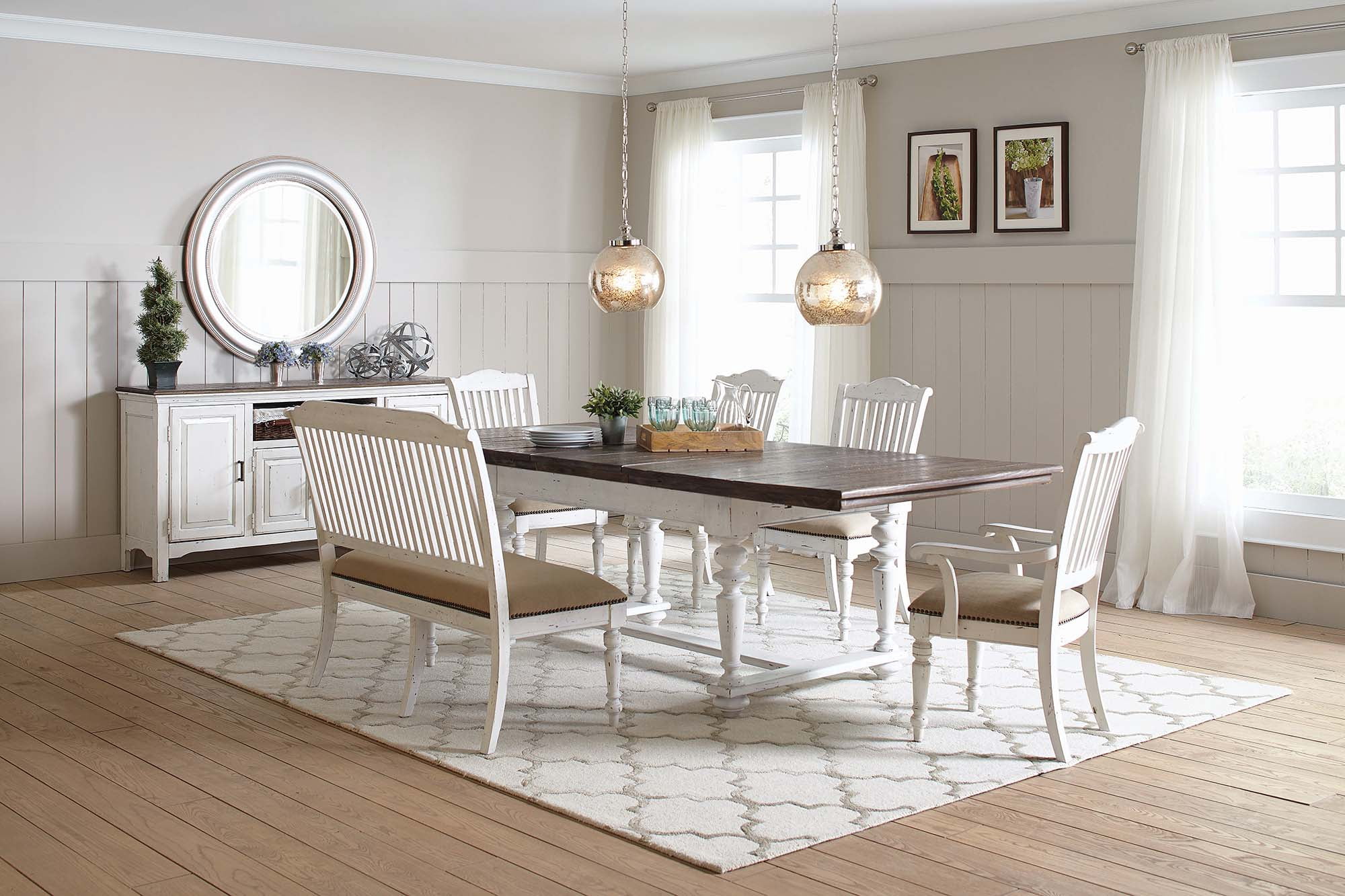 Simpson 7 Piece Rectangular Table Dining Set Latte And Vintage White Color Beige Finish White Style Country Rustic Walmart Com Walmart Com