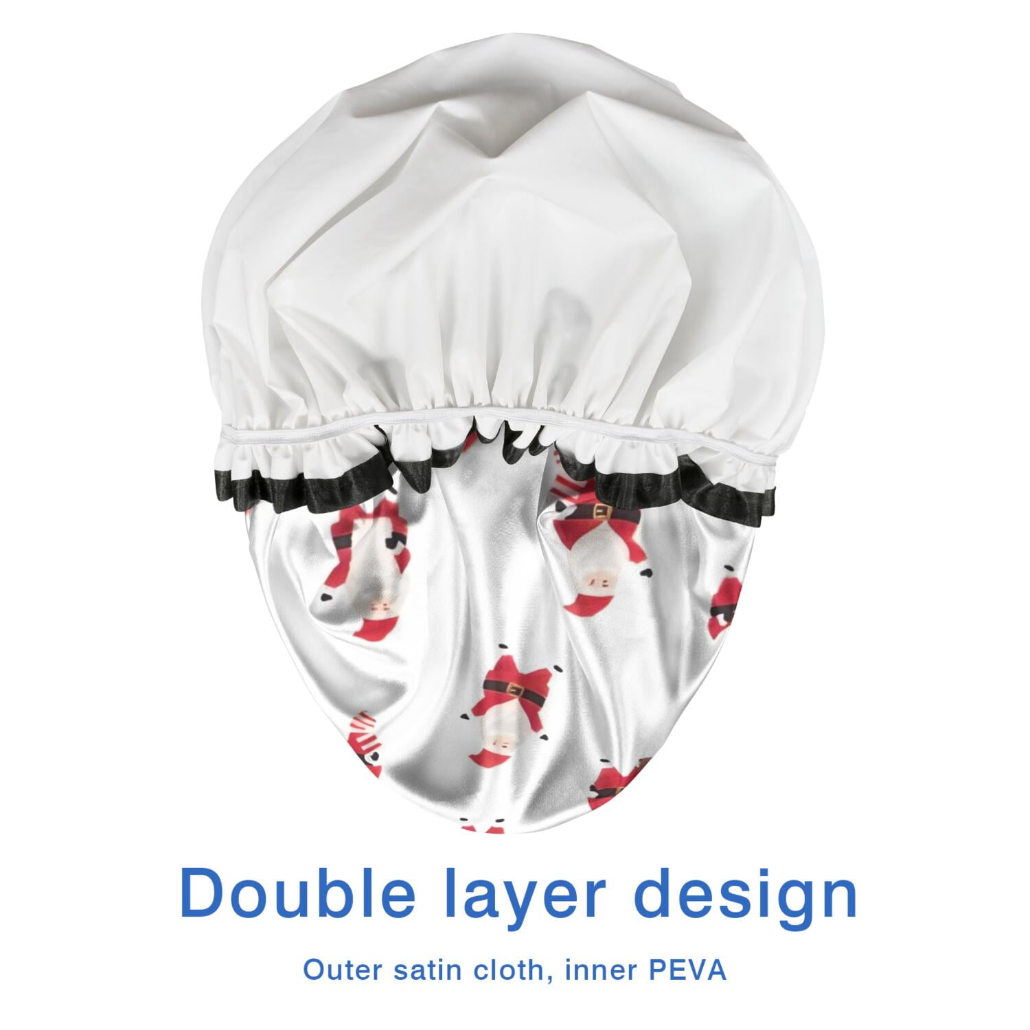 Shower Caps,White Christmas Santa Pattern Waterproof Shower Cap for Women 4 Pieces,Double Reusable Hair Cover for Shower PEVA Elastic Stretch Hem