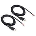thumbnail image 1 of Unique Bargains 1.5M/5Ft USB 5V 5A Type-A Pigtail Power Cable, 2Pcs 18AWG USB-A Plug to 2 Pin Wire Open End Connector Plug, Black, 1 of 5