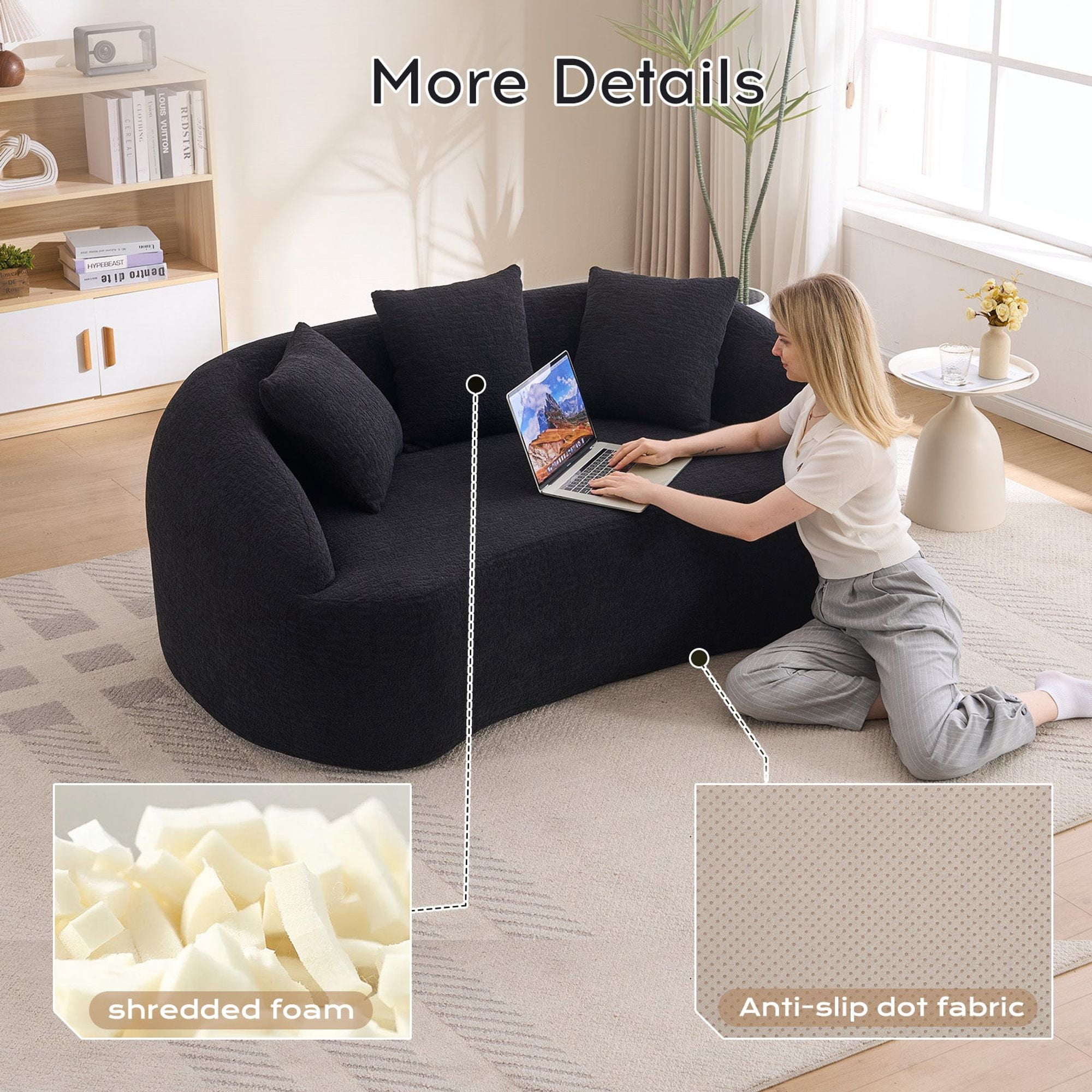Sailvan Curved Modern Boneless 2-Seater Chenille Sofa Loveseat with 3 Pillows