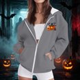 thumbnail image 4 of Halloween Jackets for Women Cute Pumpkin Printed Full Zipper Drawstring Hooded Fashion Spooky Festival Jacket with Pockets Gray M, 4 of 7