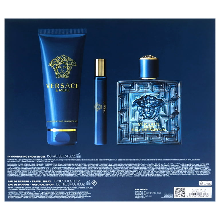 Versace Versace Eros , 3 Pc Gift Set 3.4oz EDP Spray, 0.3oz EDP