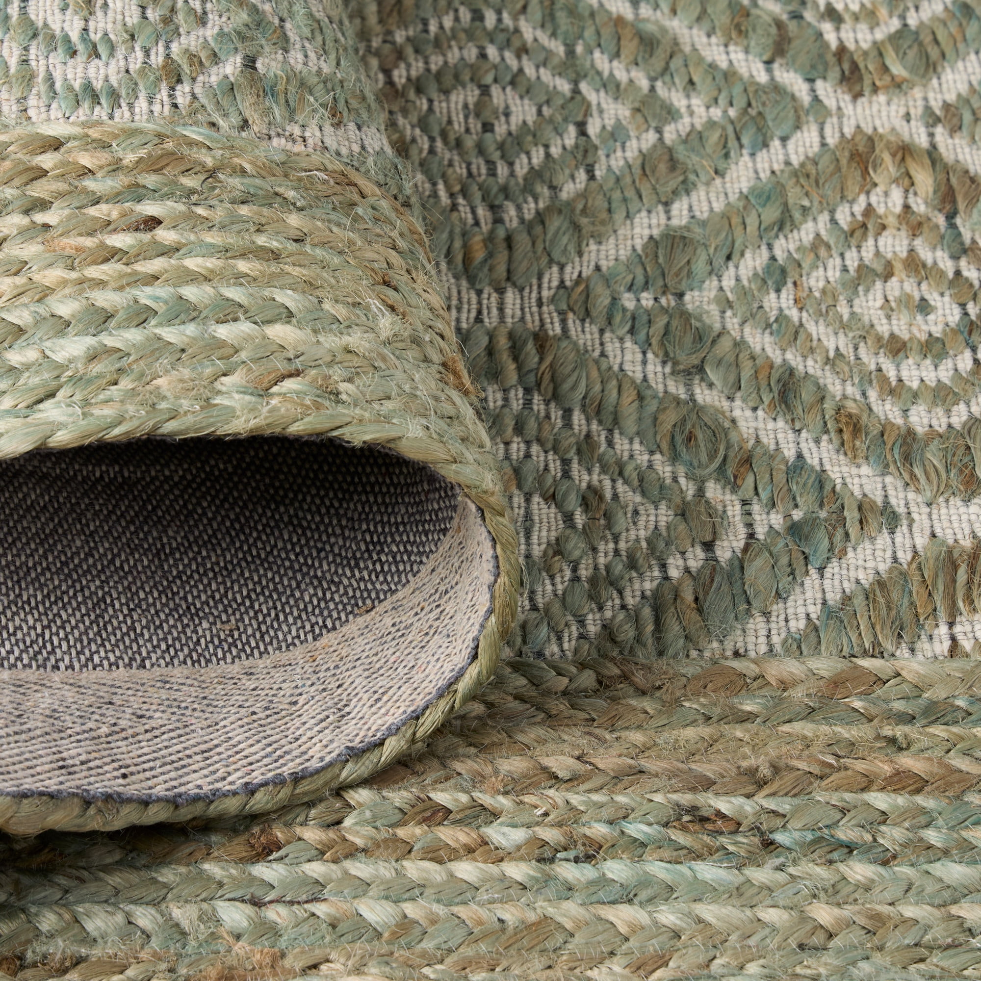 TOWN & COUNTRY TERRA Nalani Textured Diamond Hand-Knotted Flatwoven 100% Natural Jute Runner Area Rug, Olive Green, 2'5"x7"