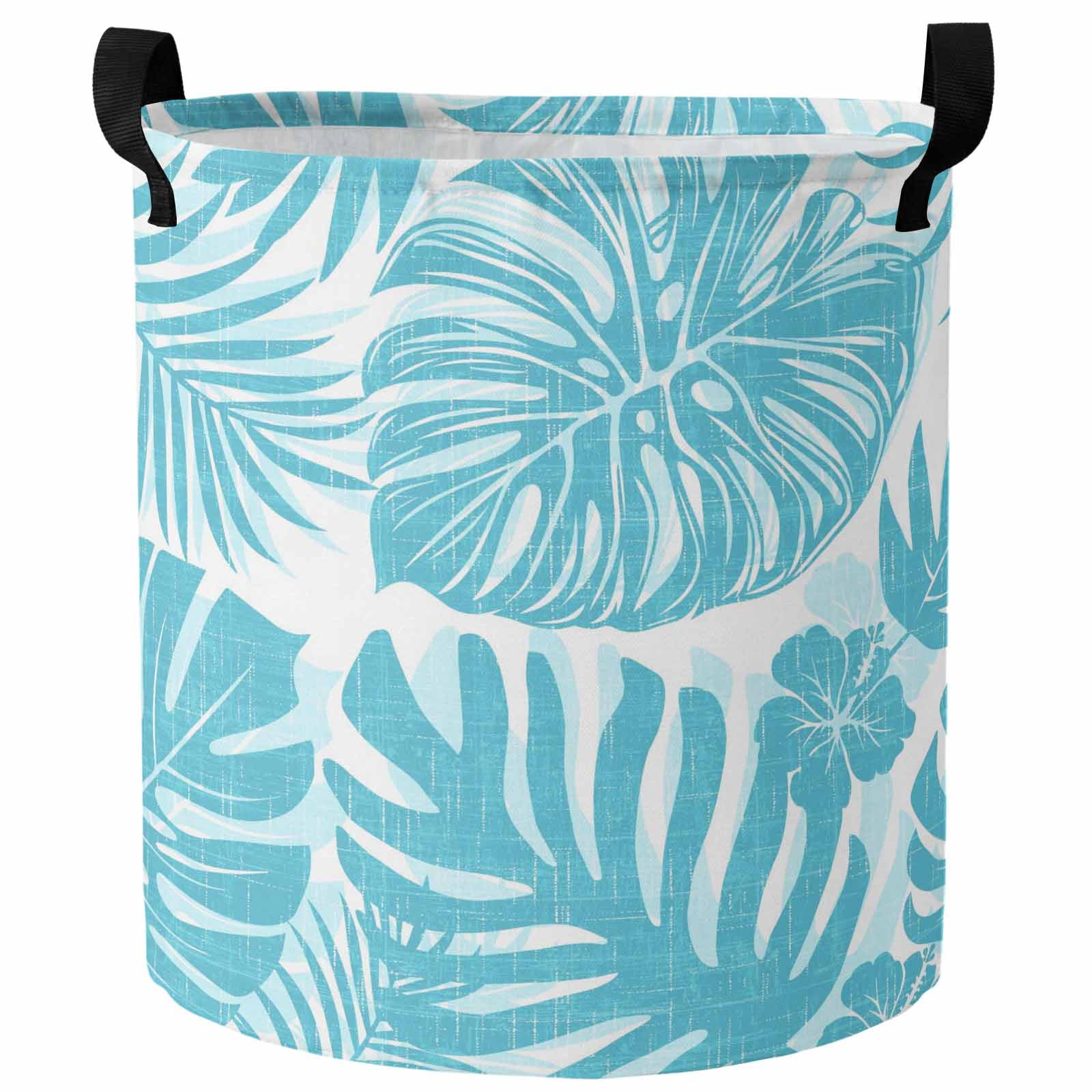 Aqua Palm Leaves Laundry Hamper Dirty Clothes Hamper for Bedroom Bathroom Tropical Neutral Plants Clothes Hampers Laundry Basket Toy Baskets Storage Organizer 16.5"x17"