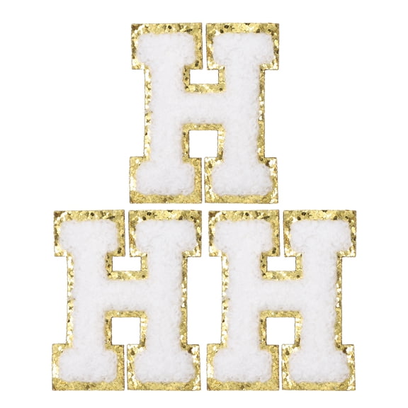 Uxcell 3 Pcs Iron on Letter Patches Chenille Glitters Letter Patch White Alphabet H