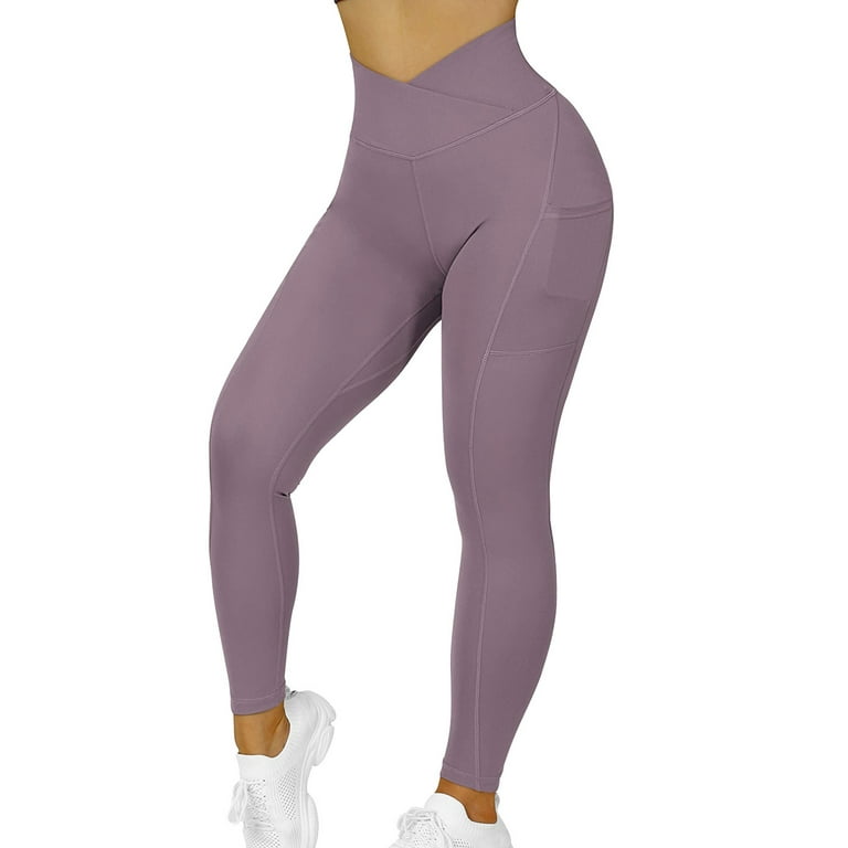 wendunide yoga shorts women v cross waist lifting leggings with pockets  high waisted yoga pants purple 