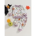 thumbnail image 2 of Wassery 2Pcs Toddler Fall Clothes for Girls Boys Baby Halloween Outfits Long Sleeve Pumpkin Print Sweatshirt + Sweatpants Set 0-3 Years, 2 of 8