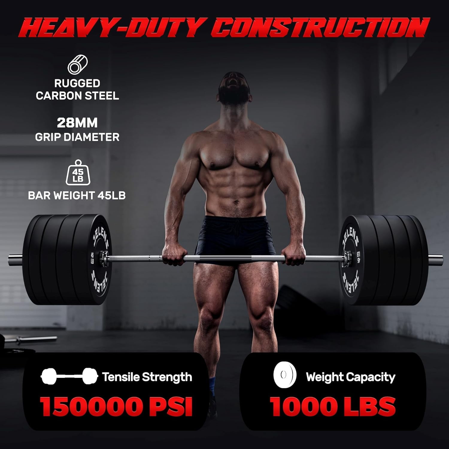Olympic Barbell, 1000lb Capacity 7FT Weight Bar for Strength Training, 2 Inch Strength Training Bar With Knurled Grip for Squats bar Home Gym Workout