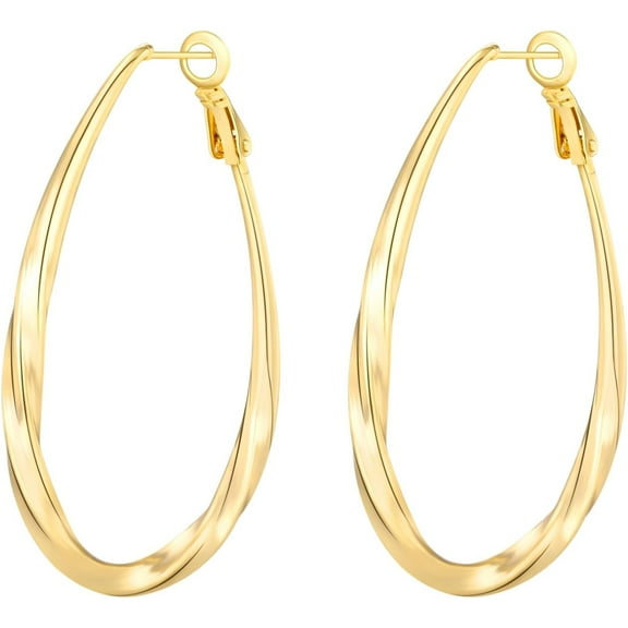 Large Gold Hoop Earrings for Women Trendy 14k Gold Plated 925 Sterling Silver Post Oval Hoop Earrings Lightwieght Big Hoops Earrings Jewelry Gifts for Women[q725]