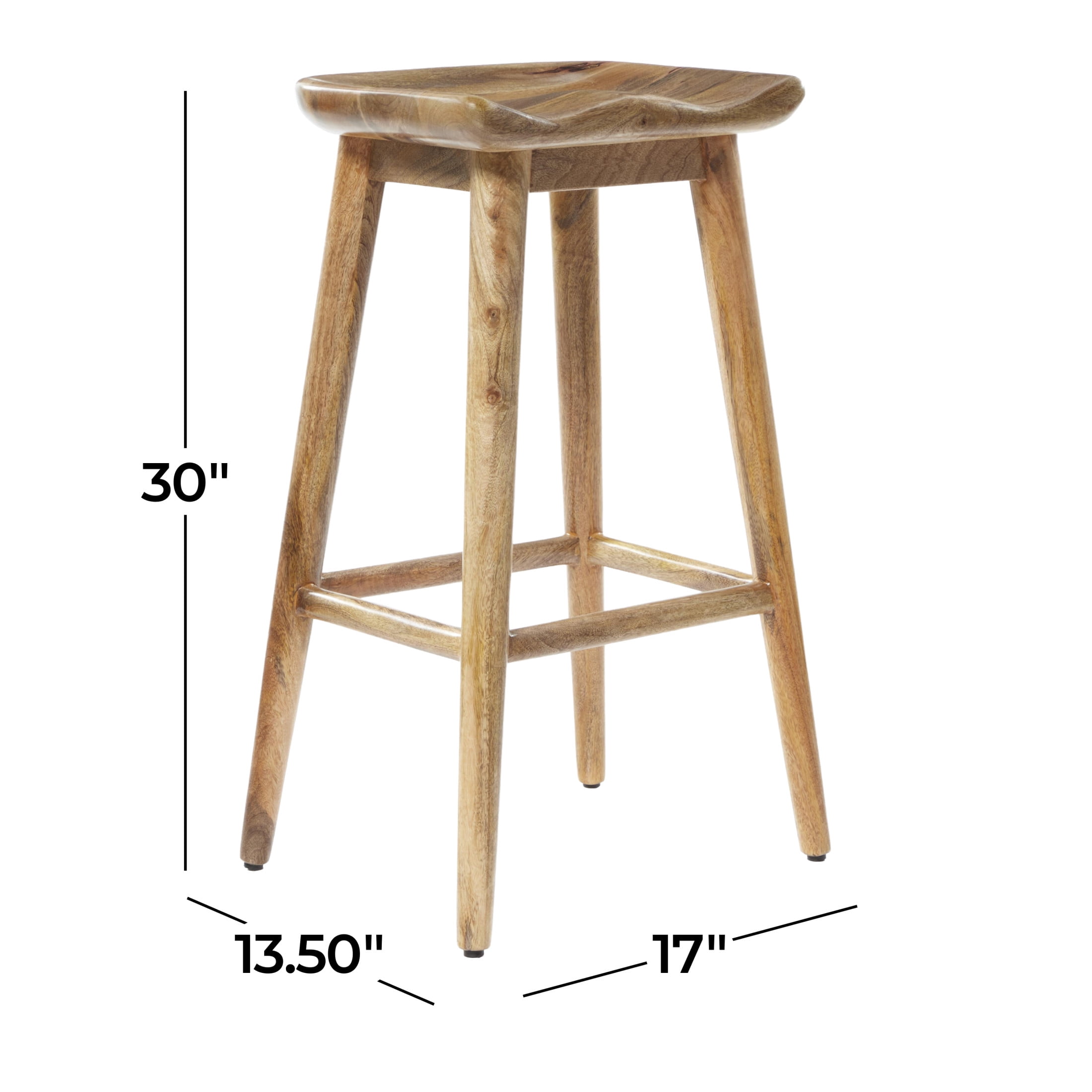 DecMode Wood Bar Stool with Footrest, Brown