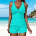 thumbnail image 6 of Ecqkame Two Piece Swimsuit for Women Sexy V Neck Tummy Control Bathing Suits Solid Color Vacation tankini Set Blue XL, 6 of 8