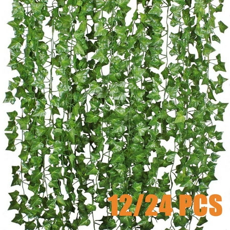 Vine 21 12/24 pcs Artificial Flowers Silk Fake Ivy Leaves Hanging Vine Ivy Plants Leaf Garland for Wedding Party Garden Home Wall Decor 6 FT ()