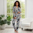thumbnail image 3 of Yuyamidu Black Cat Pumpkin Button Pajamas for Women Set 2 Pieces Soft Gray Halloween Loungewear Relaxed Pullover Tops Pjs Size 3XL, 3 of 9