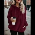 thumbnail image 4 of Sudadera con Capucha Extragrande para Mujer con Bolsillos, Sudadera de Forro Afelpado, Chaqueta A Cuadros, Abrigo. Vino Tinto XXXL, 4 of 6