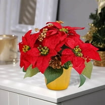 Nilvkv Artificial Potted Poinsettias Red Christmas Pots Flowers Easter False Bonsai Arrangements for Home Office, Christmas Decorations