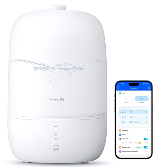 GoveeLife Smart 3L Humidifiers for Bedroom, Top Fill Cool Mist with Essential Oil Diffuser, Humidity Control, WiFi Air H