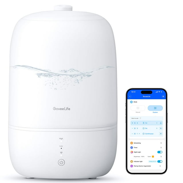 GoveeLife Smart 3L Humidifiers for Bedroom, Top Fill Cool Mist with Essential Oil Diffuser, Humidity Control, WiFi Air H