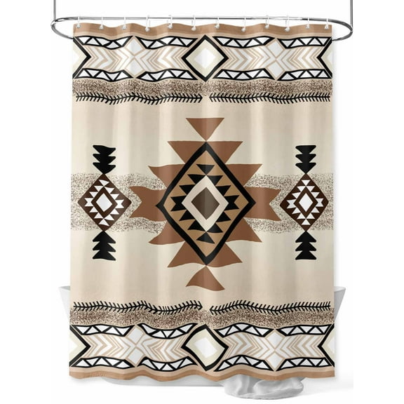 Boho Shower Curtain, Southwest Aztec Pattern Bathroom Decor Curtains Set with Hooks, Brown Beige Waterproof Fabric Home Accessories， 60 X 72 Inch Long