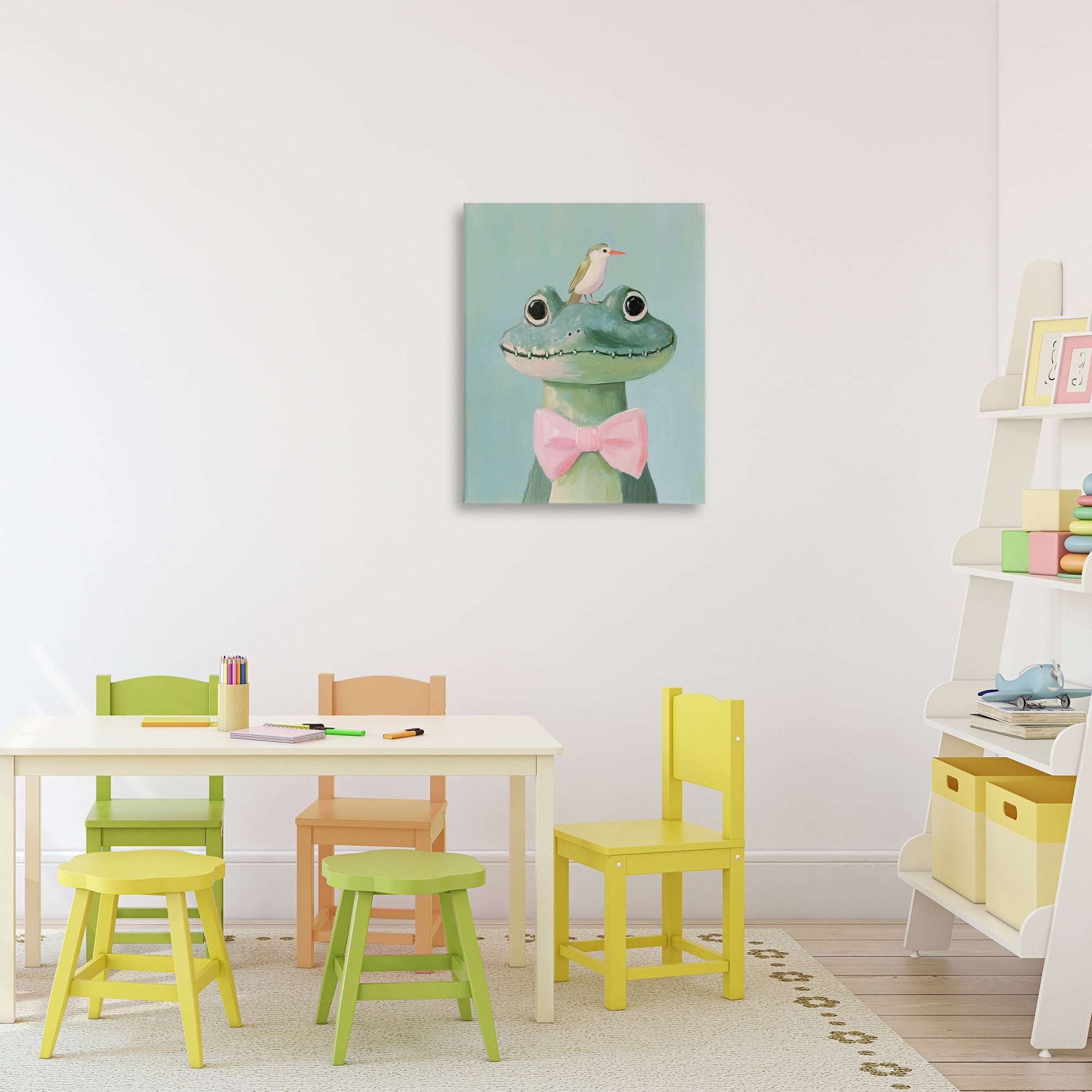 Stupell Industries Crocodile & Bird with Bowtie Canvas Wall Art, design by The Prints Vibe