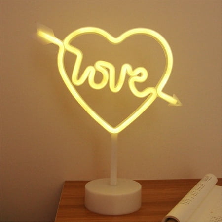 

LED Night Light Bedroom Heart Home Decor Battery Wall Lamp Yellow One Size