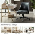 thumbnail image 4 of Vegan Leather Task Chair Swivel Home Office Chair Height Adjustable Mid-back Upholstered Nailhead Trim Bedroom Black, 4 of 7