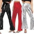 thumbnail image 1 of Womens Perspective Sequin Sparkle Flared Pants Wide Leg Bell Bottom Trousers, 1 of 4