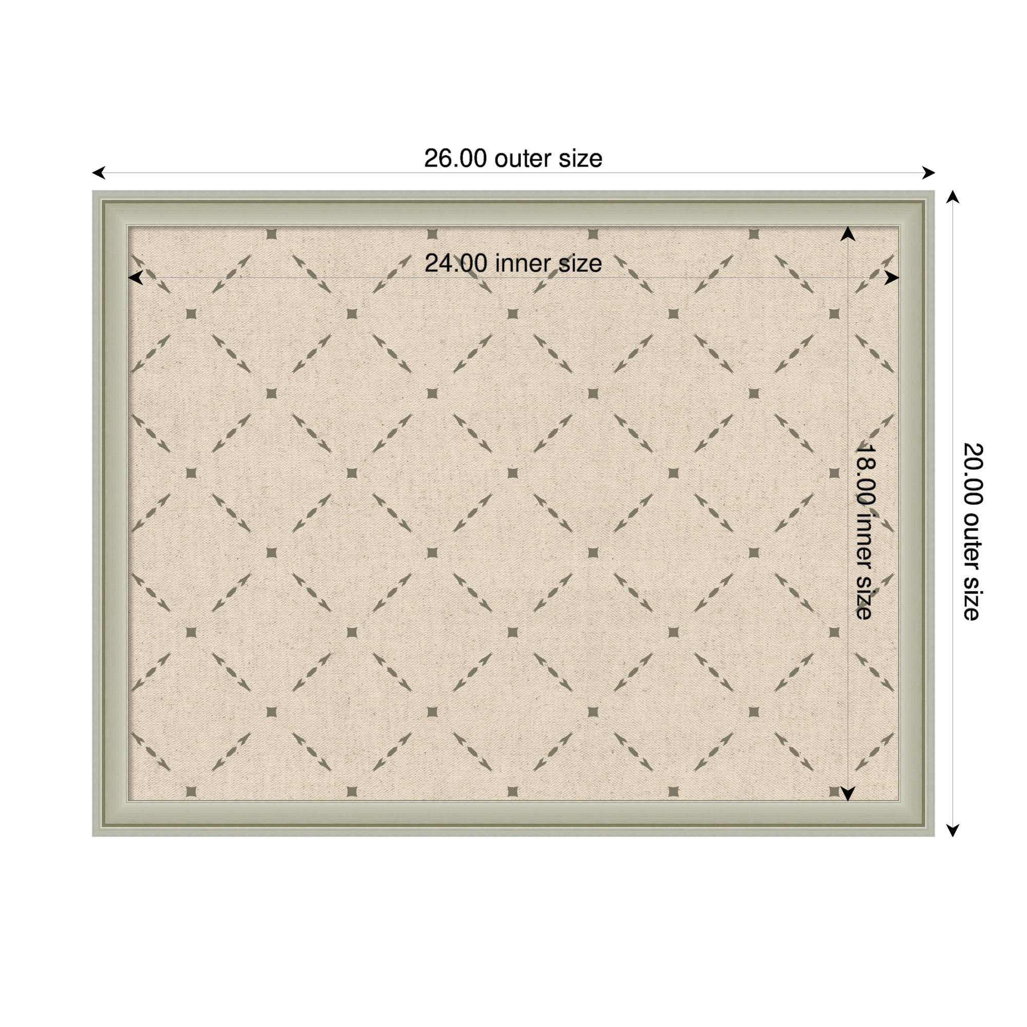 Kate and Laurel Framed Fabric Pinboard 26 x 20, Green Lattice Pattern Printed Linen Classic Bulletin Board for Use as a Vision Board or Wall Organization, Florence Silver Frame